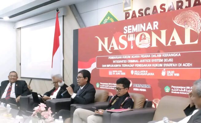 RKUHAP mendapat kritikan tajam di Seminar Nasional bertema “Pembaruan Hukum Acara Pidana dalam Kerangka Integrated Criminal Justice System dan Implikasinya terhadap Penegak Hukum Syariah”, di Pascasarjana UIN Ar-Raniry, Rabu, 25 Juni 2025.