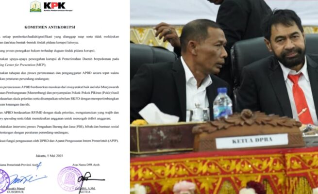 Komitmen antikorupsi yang ditandatangani oleh Gubernur Aceh Muzakir Manaf dan Ketua DPRA Zulfadhli bersama KPK dipertanyakan karena dinilai hanya seremoni belaka. (Foto: Ist)