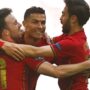 Cristiano Ronaldo bersama Diogo Jota dan Bernardo Silva