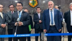 Menteri Pertanian RI, Andi Amran Sulaiman, dalam jumpa pers usai penandatanganan nota kesepahaman (MoU) dengan Menteri Pertanian Palestina, Rezq Basheer-Salimia, di Jakarta, Senin (7/7/2025).