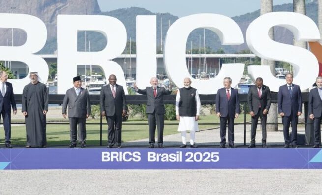 Konferensi Tingkat Tinggi (KTT) BRICS ke-17 yang digelar di Museum Seni Modern (MAM), Rio de Janeiro, Minggu (6/7/2025).