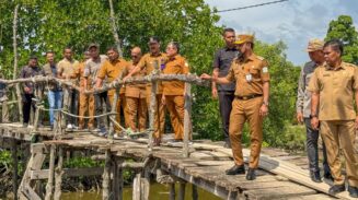 Bupati Aceh Timur Iskandar Usman Al-Farlaky meninjau dua jembatan rusak yang menjadi akses vital masyarakat di Gampong Seunebok Aceh menuju Bale Buya, serta jembatan di kawasan Seneubok Peusangan - Dama Tutong. (Foto: Ist)